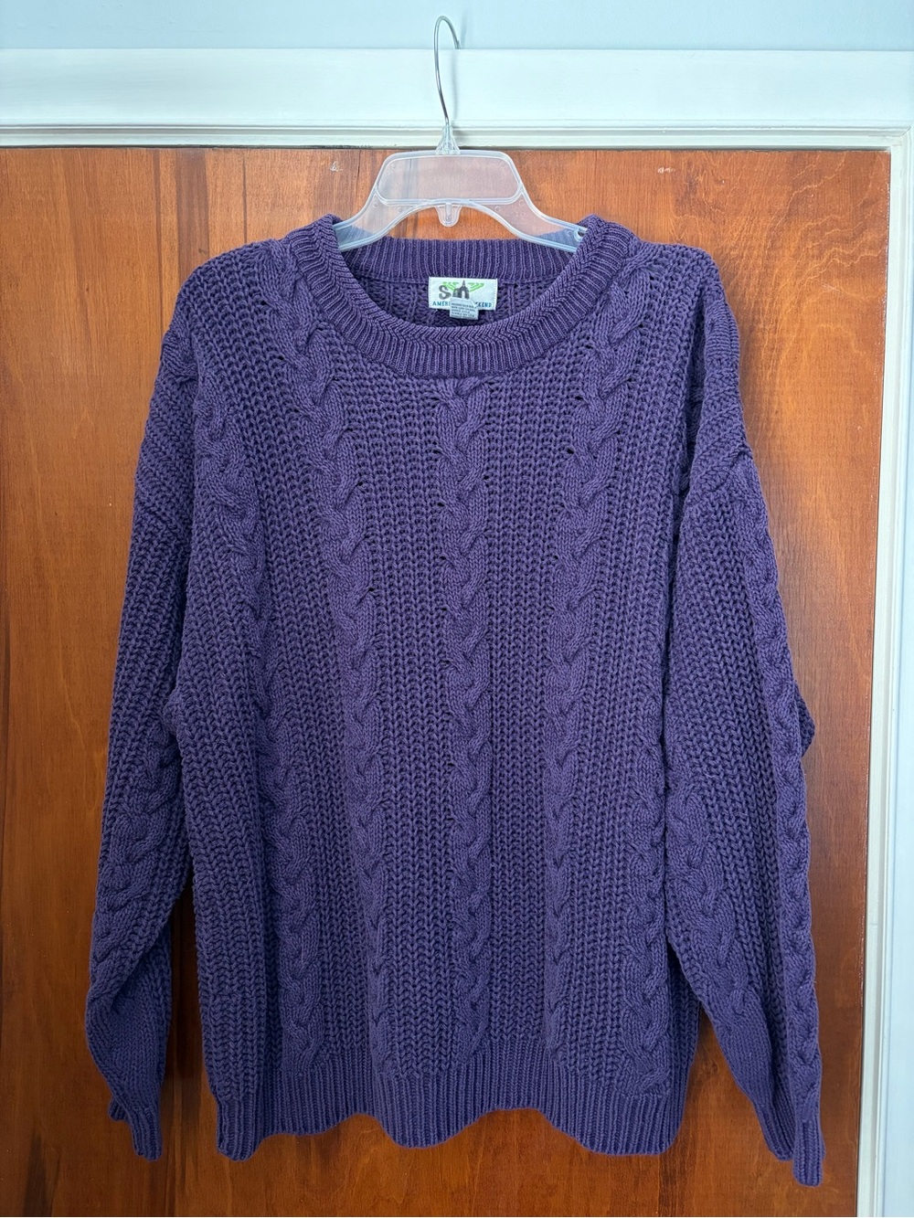 Cozy Cable Knit Crewneck Sweater - Purple. Heavy and warm